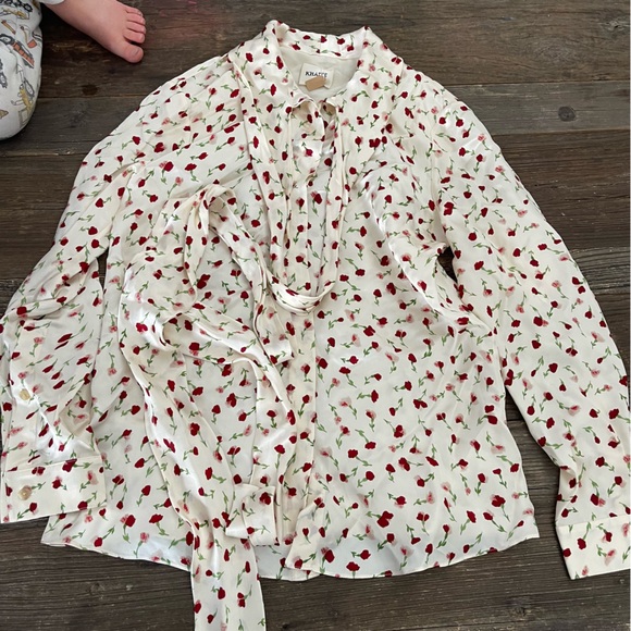 KHAITE Women's Floral Print Attached Scarf Blouse Size 2 - Picture 5 of 12